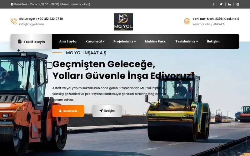 MG Yol A.Ş. ana sayfası