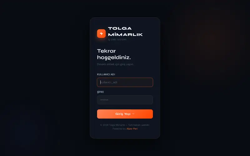 İş emri sistemi giriş ekranı