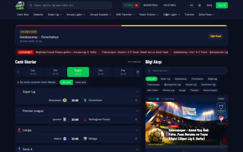 SkorTV ana sayfası
